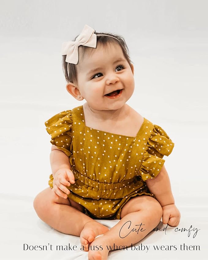jollybows 30pcs Baby Girls Nylon Hair Bows Headbands Linen Bands Elastic Accessories for Kids Infants Newborn (3-30 PCS Solid Linen)