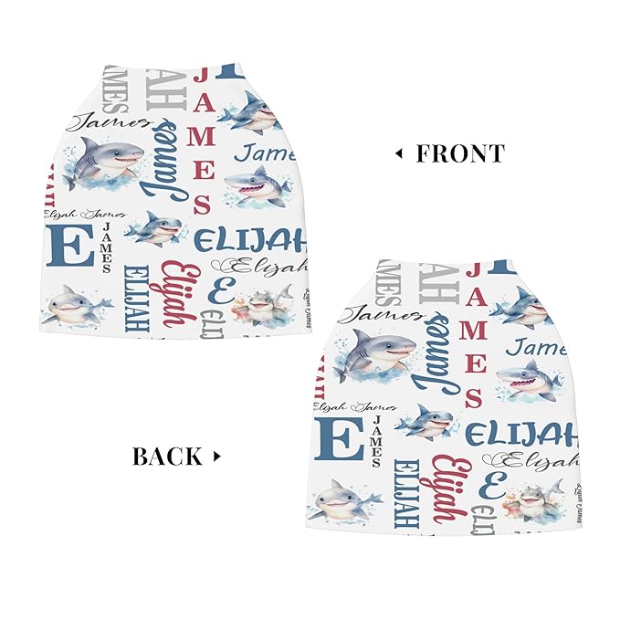 Personalized Baby Car Seat Cover with Name Stroller Canopy Custom Shark Carseat Cover Newborn Baby Boy Girl Nursing Cover for Moms First Birthday Gift