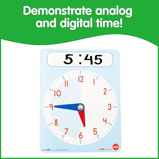 edxeducation Learning Clock Activity Set | 8 Double-Sided Activity Cards and 25 Flashcards | Digital and Analog Teaching Clocks for Kids