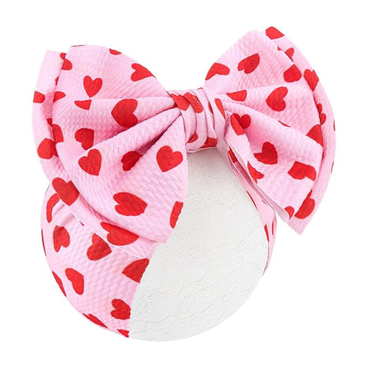 YanJie Valentines Baby Headband Bow Large Hair Bows Red Headband Wide Newborn Bows Pink Heart Handmade Hairbands Hair Accessories Gift Girls Outfit