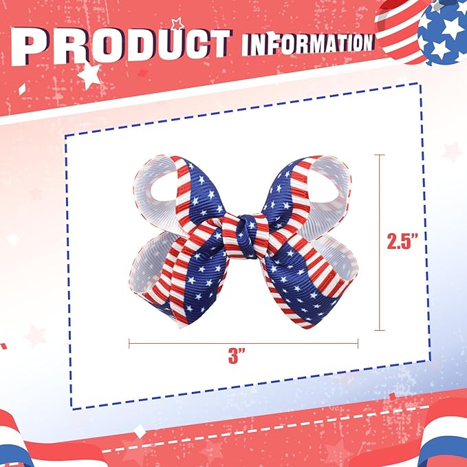 YanJie 4th of July 2pcs Hair Clips Red Blue 3'' Hair Bows American Flag Hairgrips Girls Patriotic Barrette Independence Day Hair Accessories