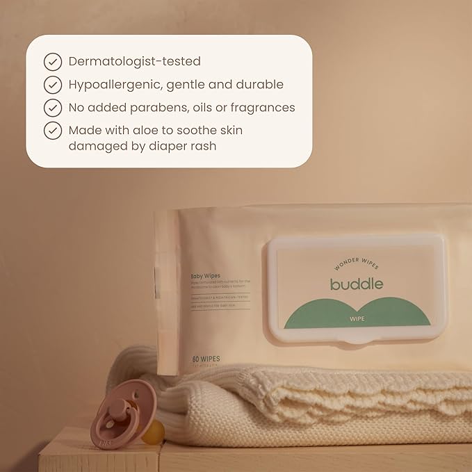 Buddle Clean Cheeks & Wonder Wipes 2-Piece Kit, Foam Cleanser for No-Rinse Baby Cleansing, 6.7oz, 60 Wipes