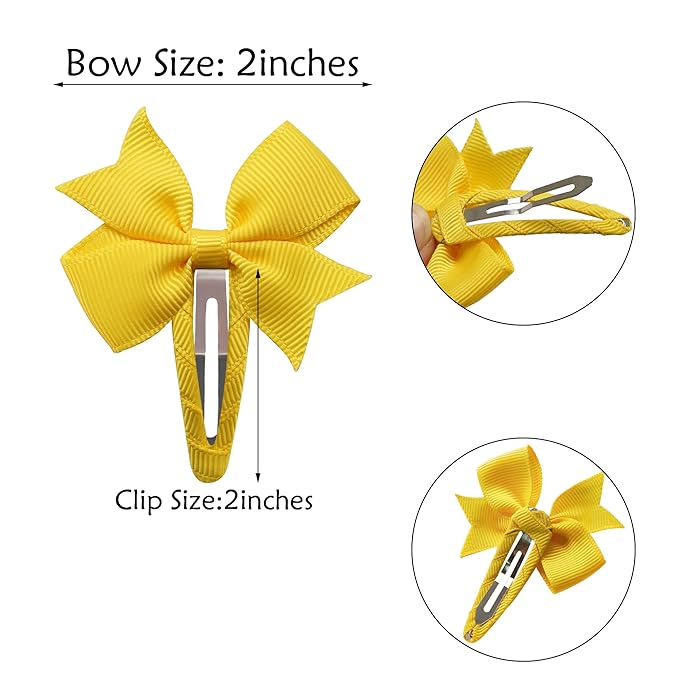 40PCS Snap Hair Clips with Bows Grosgrain Ribbon, 2 Inch Hair Bows Clips No Slip Hair Barrettes for Toddlers Baby Girls Kids in Pairs