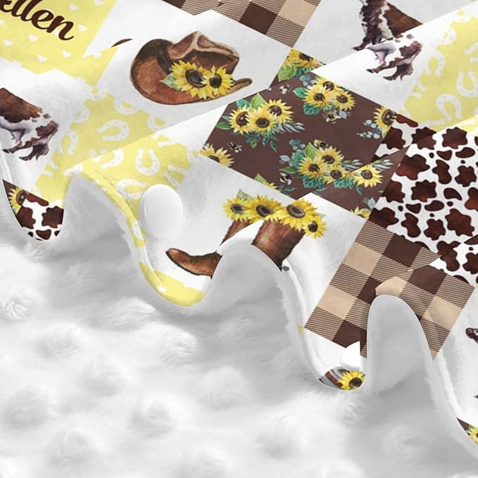 Personalized Cowboy Plaid Baby Infant Car Seats Canopy for Babies with Name, Custom Western Multi-use Blankets for Baby Boys Girls, Peekaboo Minky Nursing Stroller Cover Canopies for Newborn