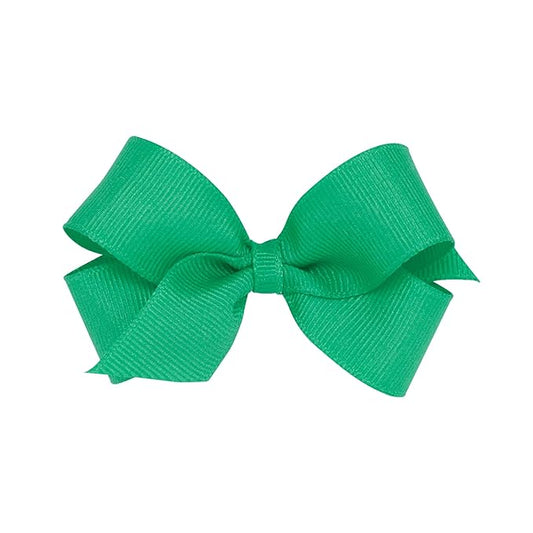 Wee Ones Girls' Classic Grosgrain Hair Bows with Plain Wrap Center, No-Slip Hair Clip, Handmade, Fern Green, Mini
