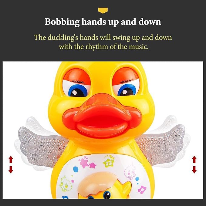 Duck Toy for, Dancing Yellow Duck, Battery-Operated Cartoon Animal with LED Light, for Early Crawling Practice Stroller Floor Exploration Playtime Home Car Seat