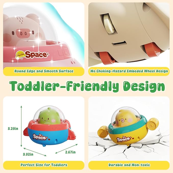 4PCS Animals Car Toys for Toddlers 1-3,Press and Go Car Toys for Ages 0-2,Baby Toys 6-12-18 Months,Spaceship 1 Year Old Boy Toys,First Birthday Gifts Toddler Toys for 1 Year Old Boy & Girl