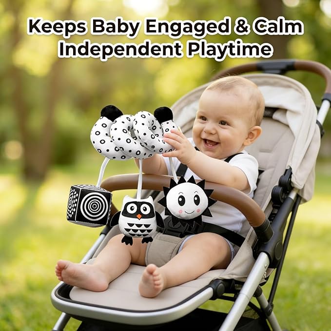 Multi-Use Baby Spiral Activity Toy – Spiral carseat Toy for Car Seat, Stroller,Play Gym, Keeps Baby Quiet, Easy Travel Solution