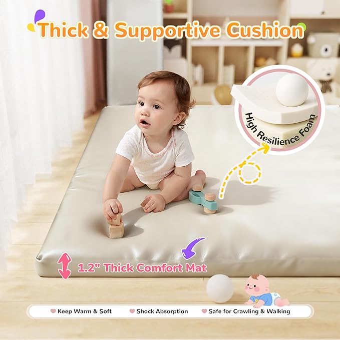 Baby Play Mat for Floor– 1.2" Thick, Foldable, Waterproof, 79×79 Playpen Mat, Non-Toxic, Easy to Clean, Thickened Foam Cushioned, Perfect for Tummy Time & Crawling, Babies & Toddlers