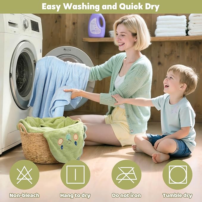 6 PCS Toddler Bath Towel Set for Boy Girl 0-5 Year, 2 PCS Thick Absorbent Hooded Baby Bath Towels Large 55" x 27.5" & 4 PCS Washcloths, Ultra Soft Gifts for Infant, Toddler, Kids, Dinosaur & Elephant