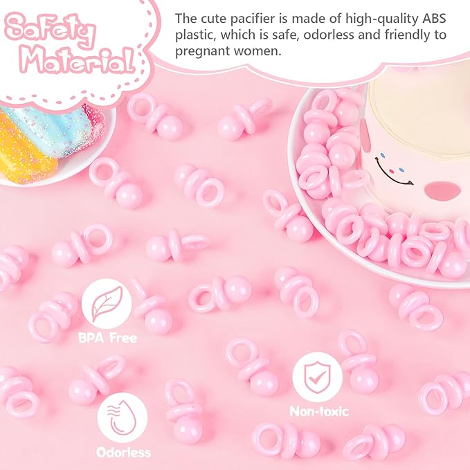 36 PCS Plastic Pacifiers for Baby Shower Game Girl, 1.75 Inch Cute Baby Shower Pacifiers for Decoration DIY, Gender Reveal Table Scatter, Pacifier Hunt Games, Party Favors(Pink)