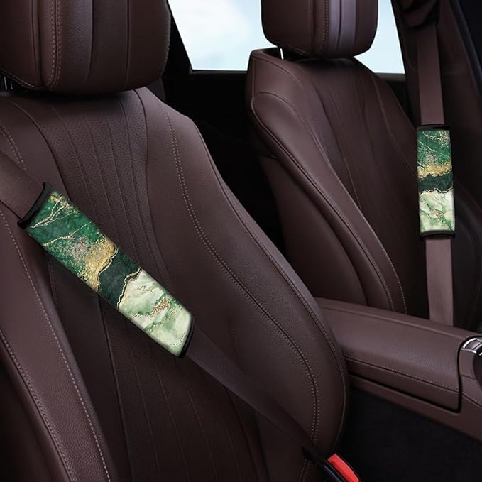 Biyejit Green Marble 2Pcs Car Seat Belt Cover Shoulder Seatbelt Pads Cover, Safety Belt Strap Shoulder Pad for Adults and Children