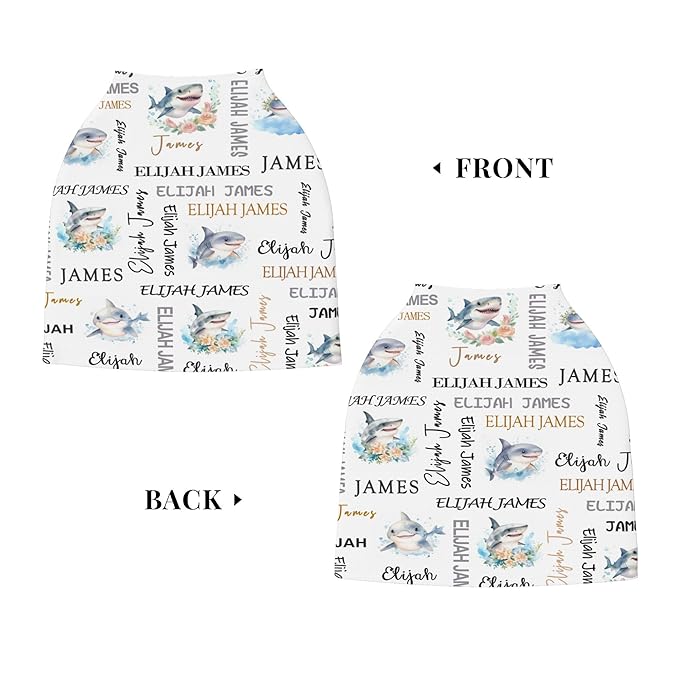 Personalized Baby Car Seat Cover with Name Stroller Canopy Custom Shark Carseat Cover Newborn Baby Boy Girl Nursing Cover for Moms First Birthday Gift
