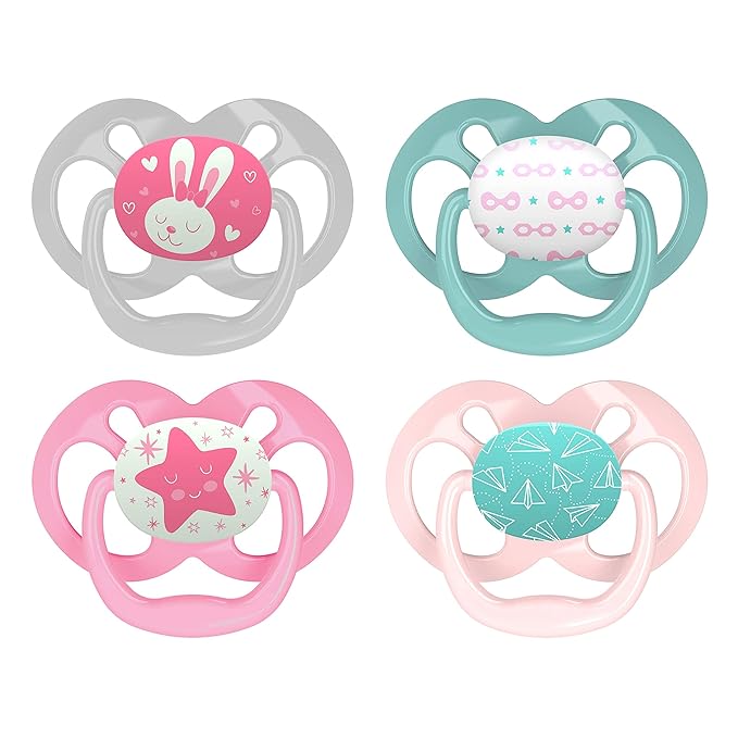 Dr. Brown's Advantage Glow-in-the-Dark Pacifier, 100% Silicone Baby Paci Symmetrical & HappyPaci 100% Silicone Pacifier 0-6m, BPA Free, White, Pink, Light Pink