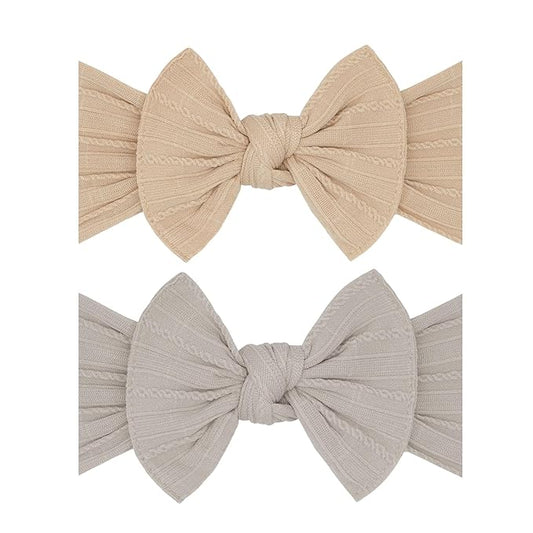 Baby Bling Bows - Newborn to Little Baby Girl Bows, 2 Pack Nylon Super Soft Stretchy Knot Toddler Headbands, Perfect Hair Accessories Head Bands for Infant Kids(Blush & Mushroom)