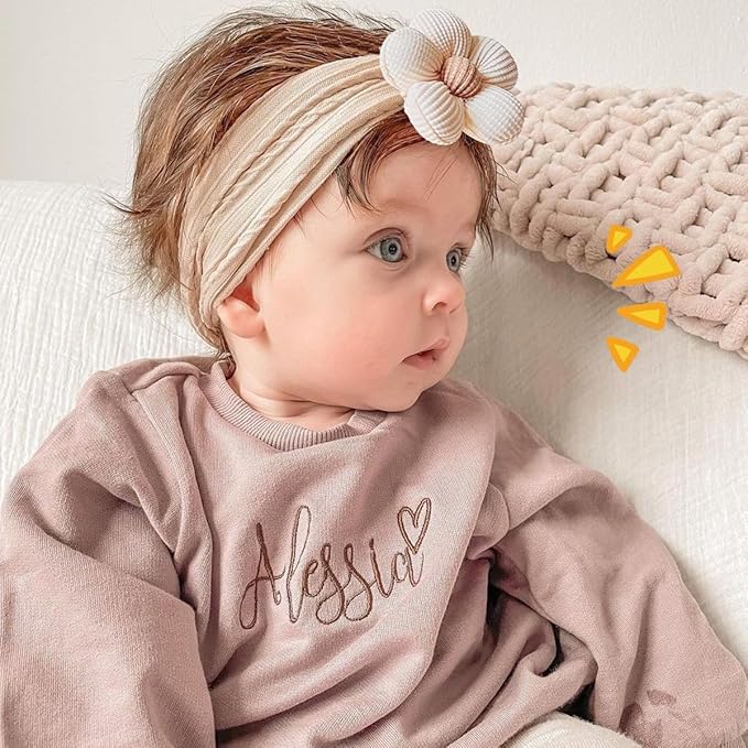 Ulico Custom Baby Girls Headband,Personalized Girls Headband with Name,Girls Embroidered Headbands,Newborn Headbands with Flower（2 Pack）