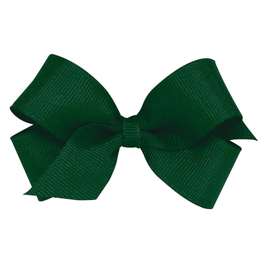 Wee Ones Girls' Classic Grosgrain Hair Bows with Plain Wrap Center, No-Slip Hair Clip, Handmade, Forest Green, Mini