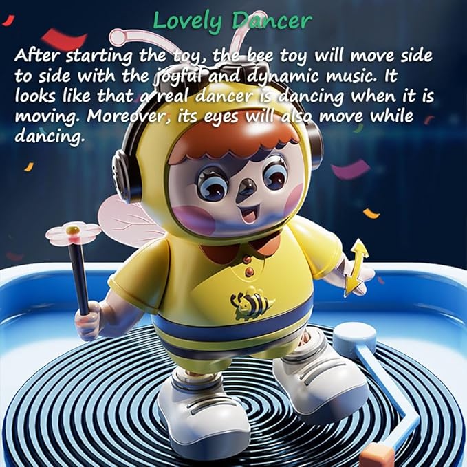 Miracland Dancing Bee Musical Toy - Baby Crawling Robot with Cool Lights & Dynamic Music, Moving Legs, Twisting Body & Moving Eyes (Pink Wings)