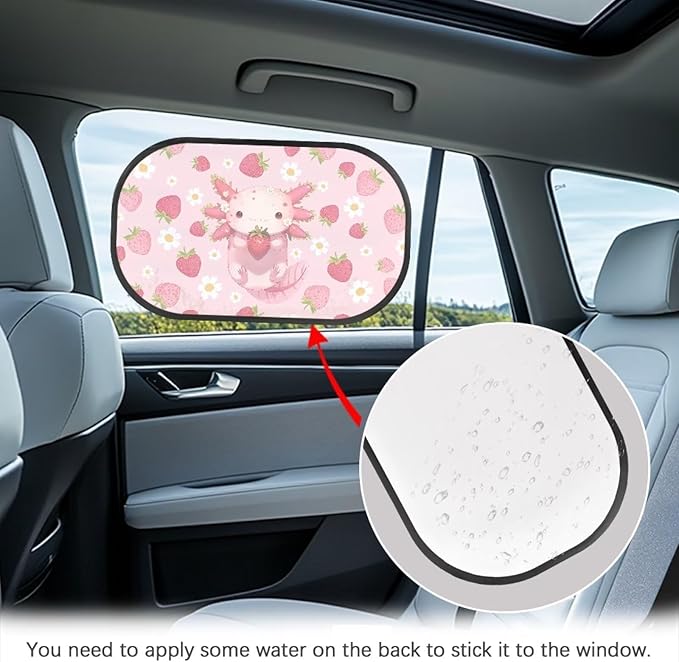 Bulopur Axolotl Strawberry Car Window Shades 2 PCS Auto Size Window Sunshade for Baby in Car Sun Protection and Sun Shade Blocker Easy to Install Universal Automotive Interior Accessories