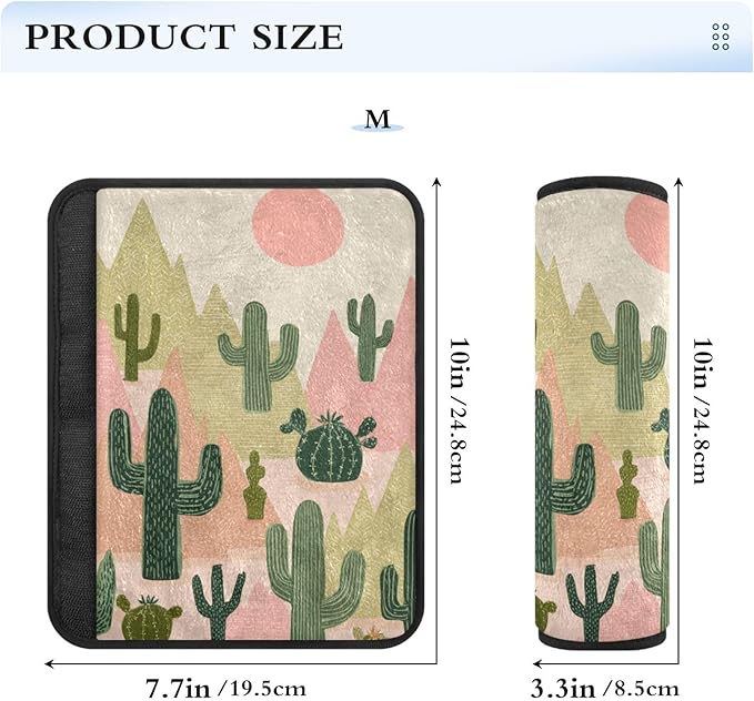 2 Pack Boho Cacti Mountains Sun Seatbelt Covers Seat Belt Cover Pad for Adults Boys Girls Car Seat Strap Covers Pads Cushion Universal Shoulder Strap Pad Protector for Backpack Camera Bag 10x7.7Inch