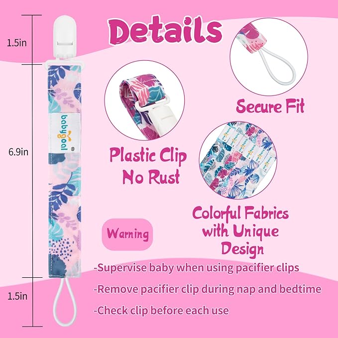 babygoal Hawaii Pacifier Clips, 6 Pack Binky Paci Holder Clips Leashes Fits for Most Baby Pacifiers and Binkies