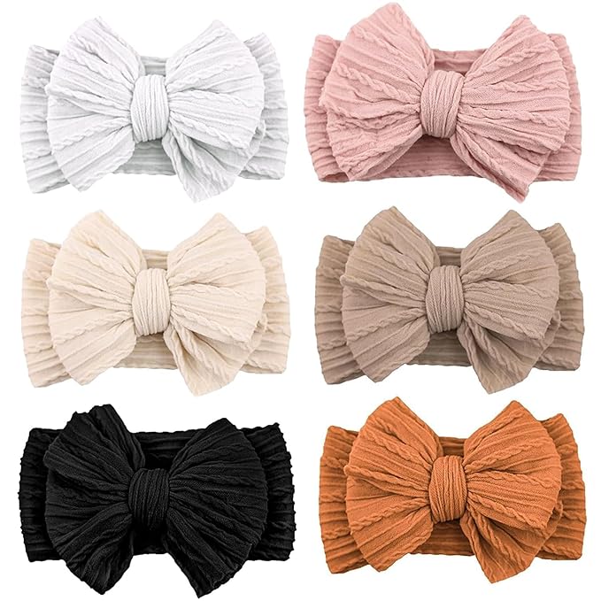 ALinmo 6 Pack Baby Headbands Super Soft Stretchy Nylon Hair Bands Hair Bows Hair Accessories for Baby Girls Newbrons infants Toddlers 04