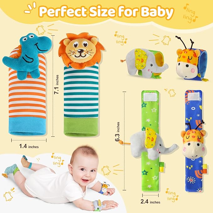 URMYWO Wrist Rattles for Baby - Rattle Socks - Foot Finder Set - Baby Toys for 0-12 Months Infant - Newborn Essentials - Early Learning Sensery Toys for Boy Girl as Shower Gifts Easter Basket Stuffer
