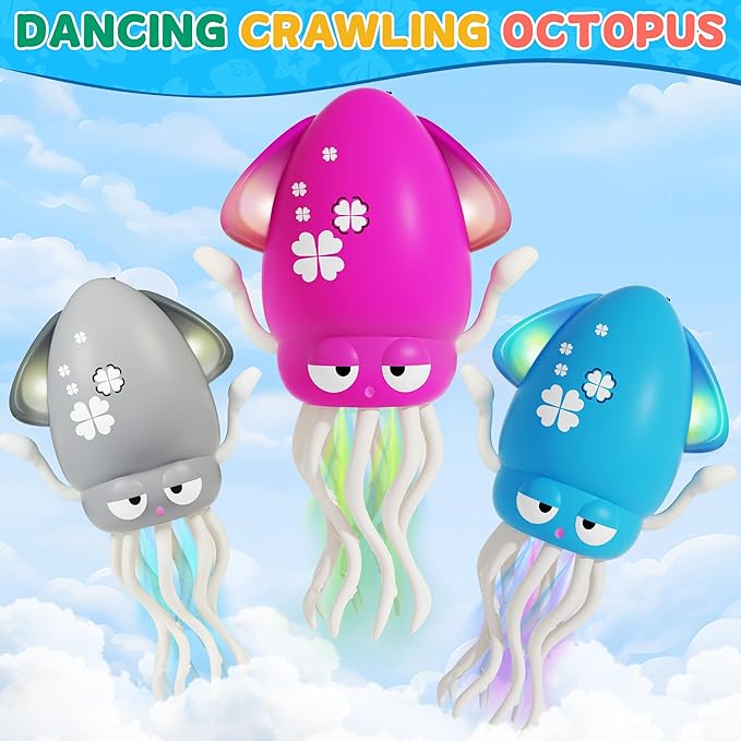 LZZAPJ Electric Dancing Octopus Light Music Suitable for 12-18 Months Old Baby Toys, Kid Crawling Squid Toys Suitable for Toddler Tummy time, Christmas for 1 2 3 4 5 6 Year Old Girl (Purple)