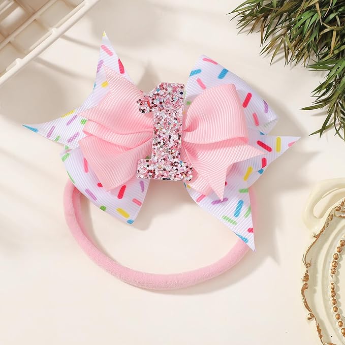 Birthday Hair Bow Hair Headband Hair Accessories Bow Birthday Decorations, Pink Ice Cream Hair Bows Headband