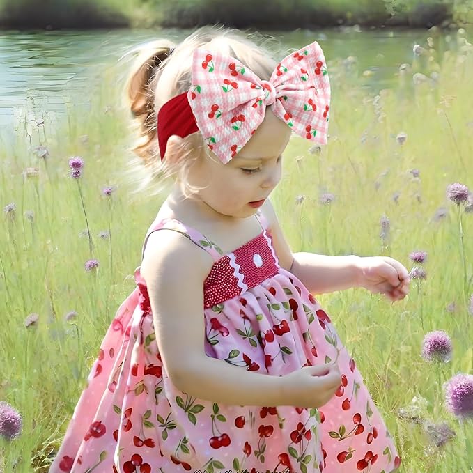 2 Pcs Baby Girl Headbands 6’’ Red Bows Cherry Hair Accessories Summer Outfits for Newborn Infant Toddler Girls Clothes