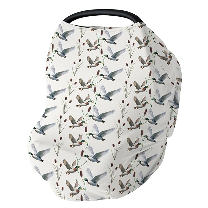 Hunting Mallards Ducks Baby Car Seat Covers Wild Duck Pond Lake Stretchy 5-in-1 Cover Adjustable Infant Carseat Canopy Cover Flying Mallards Waterfowl Breathable Nursing Cover-Up