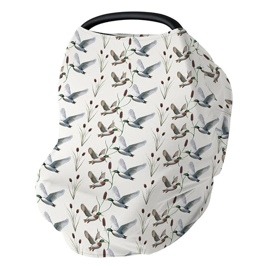Hunting Mallards Ducks Baby Car Seat Covers Wild Duck Pond Lake Stretchy 5-in-1 Cover Adjustable Infant Carseat Canopy Cover Flying Mallards Waterfowl Breathable Nursing Cover-Up