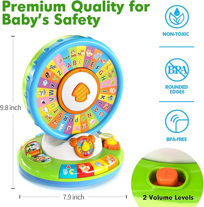 Toys for 1 2 3 Year Old Boys Girls, Spin & Sing ABC Alphabet Learning Zoo with Lights & Sounds, Musical Educational Toy for Toddler 1-3, Christmas 1st Birthday Gifts for Baby Kids Age 12-18 Months+