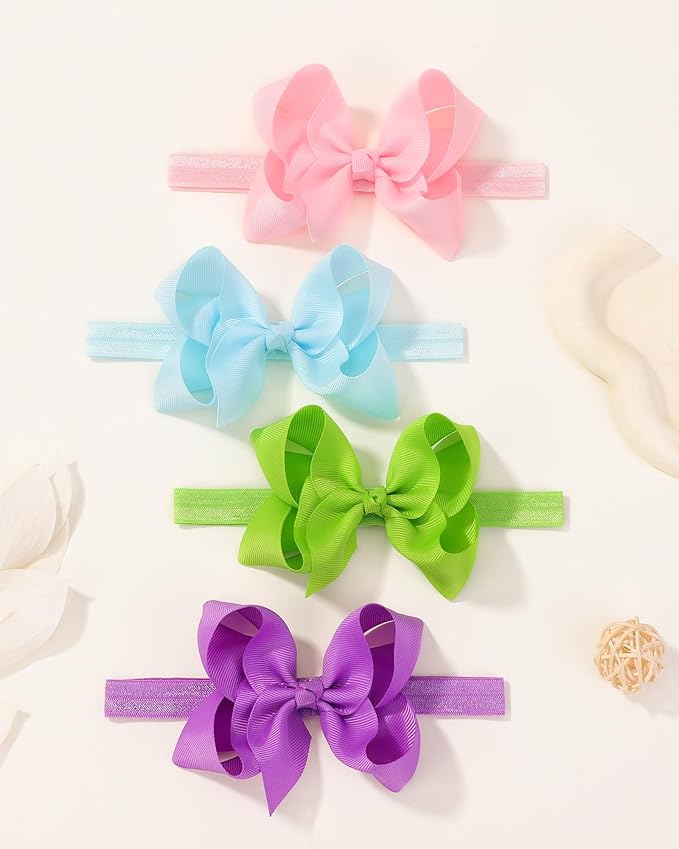 jollybows 40pcs Baby Girls Grosgrain Ribbon Hair Bows Headbands 4" Elastic Hair Band Hair Accessories for Infants Newborn- Natural Color Set