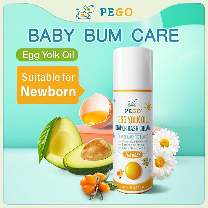 PEGO Diaper Rash Cream for Baby,Prevents, Soothes Diaper Rash,Essentials Zinc Oxide Ointment,Egg Yolk Oil, Gentle & Non-Irritating 100ml/3.38 Fl Oz
