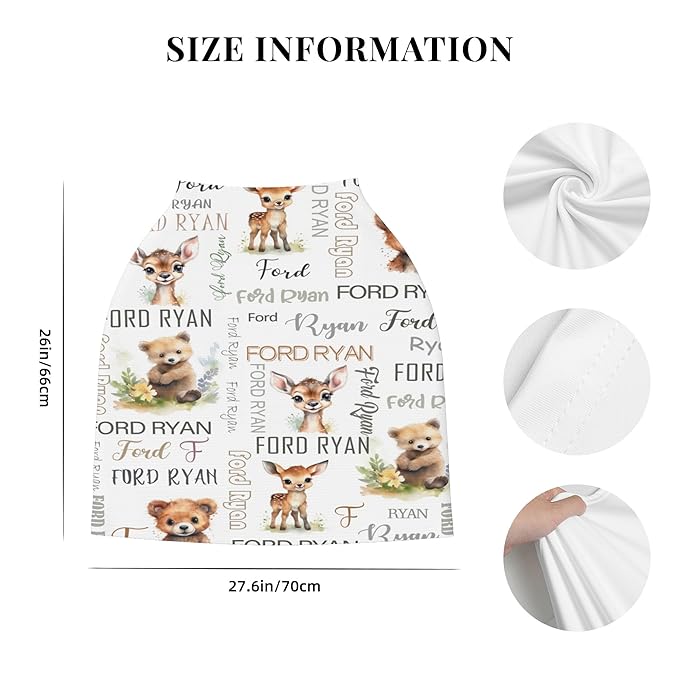 Personalized Baby Car Seat Covers for Babies, Custom Woodland Nursing Breastfeeding Carseat Canopy with Name, Infant Stroller Covers for Newborn Girls Boys, Breathable Carseat Cover