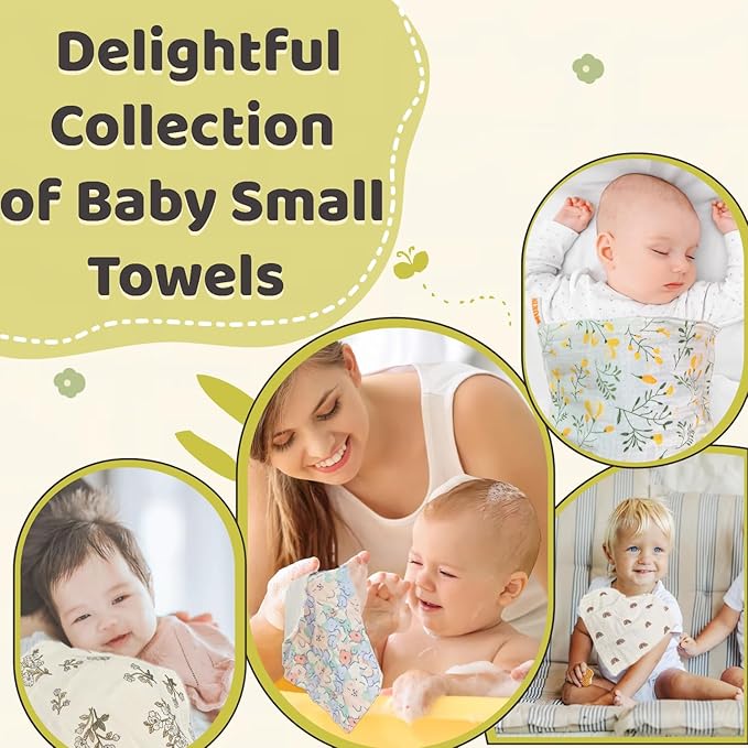 MUKIN Baby Washcloths, Natural Cotton Face Towels, 15 Pack, 10x10 inches