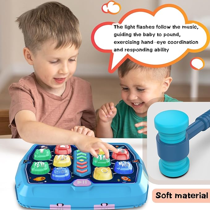 Whack Game Mole Toys for 3 4 5 6 Year Old Boys, Pounding Toys for Age 2-4, 3 Modes & Light Interactive Toddlers Toy with 2 Hammer, Baby Toy Gifts for Early Learning, Birthday Gift for Toddler Boy Girl