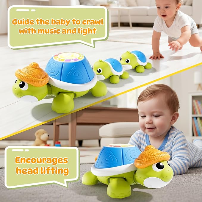 BLF FUN Baby Toys 6-12 Months, Musical Turtle Crawling Toys with Mama and Babies, Baby Learning Toys with Light & Music, Christmas Birthday Gifts for Boys Girls 6,7,8,9-12 Months