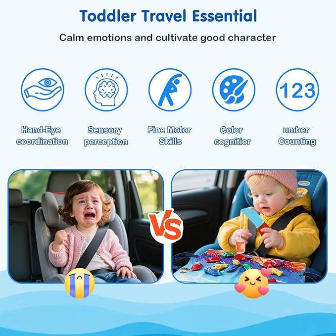 Montessori Toys for 1-2 Year Old - Cloth Ocean Fishing Game with Stacking Cups, Toddler Learning Toy for 12-18 Months, First Birthday Gifts for 1 Year Old Boy Girl, Learn Count and Sort Colors
