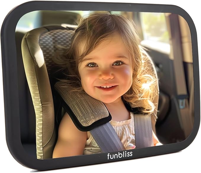 Funbliss Baby Car Mirror + 2 Pack Car Window Shades UPF 50+, Wide Angle Convex Mirror for Baby Rear Facing, 360-Degree Adjustable, Easy Assembly-Free
