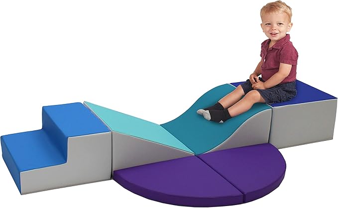 FDP SoftScape Playtime All Around Climber for Crawling Infants and Toddlers, Soft Foam Active Playset with Steps and Slides, Growing Minds and Motor Skills (6-Piece) - Contemporary/Purple, 13021-CTPU