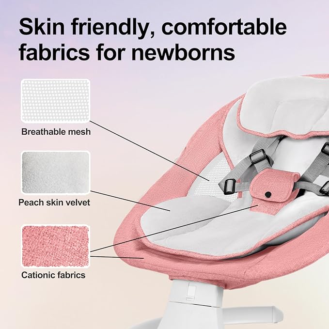 Baby Swing 3 in 1 Multifunctional Infant Rocker, Portable with Remote Control, 5-Point Seat Belt, 5 Auto Rocking, 3 Speed Timer, Electric with Music (0-12 Months) (Pink)