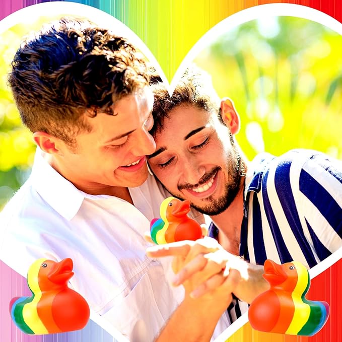 50 Pcs Rubber Rainbow Duck,Squeak and Floating Duckies Bulk,Mini Rubber Figurines Rainbow Ducks for Shower Birthday Gifts LGBT Party Favors