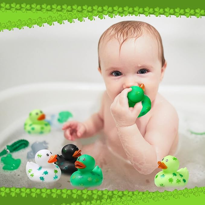 Jerify 12 Pcs 2 Inch St. Patrick's Day Rubber Ducks Bulk Holiday Rubber Ducks 4 Styles Shamrock Cruise Ducks Baby Shower Duck Bath Pool Birthday Irish Kids Gifts for Party Favors Accessories