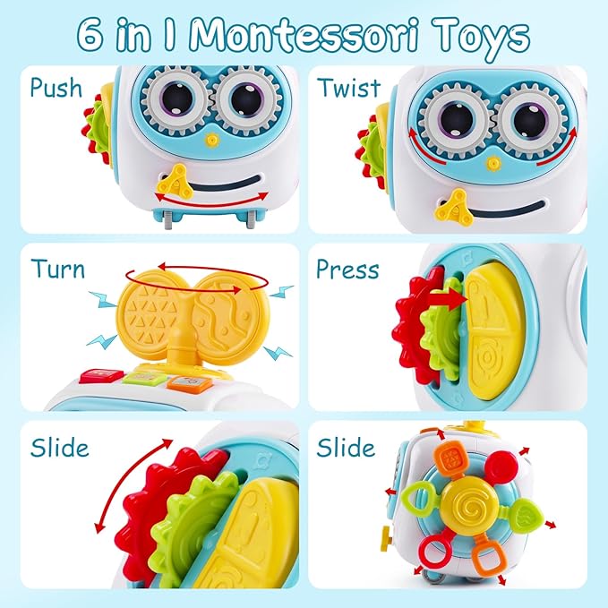 Montessori Toys for 1 Year Old: 6 in 1 Crawling Sensory Toys for Toddlers 1-3, Baby Busy Musical Educational Learning Activities Cube, Baby Boys Girls Gifts for 1 2 3 Year Old
