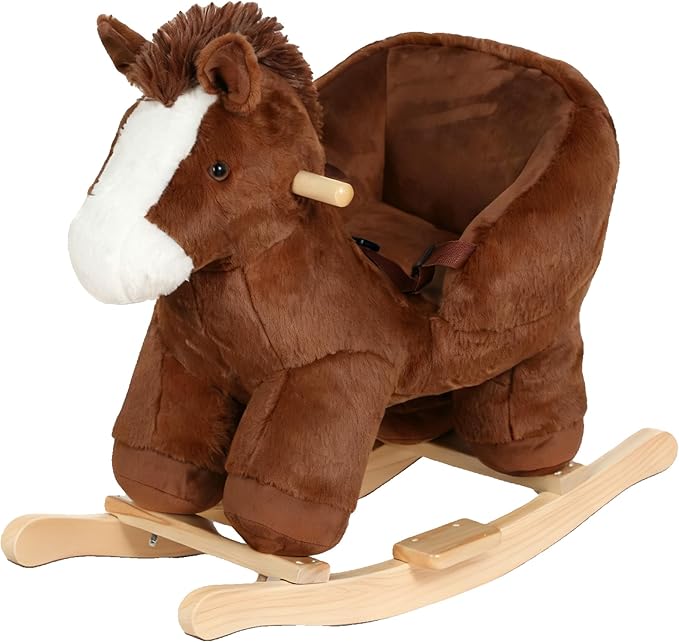 Baby Rocking Horse, Baby Rocking Chair for Toddlers 1-3 Years, Soft Plush Wooden Ride-on Toy with Sound Rocking Animal for Baby Boys and Girls Child Birthday Gift, CPC&CE Certified (Brown-002)