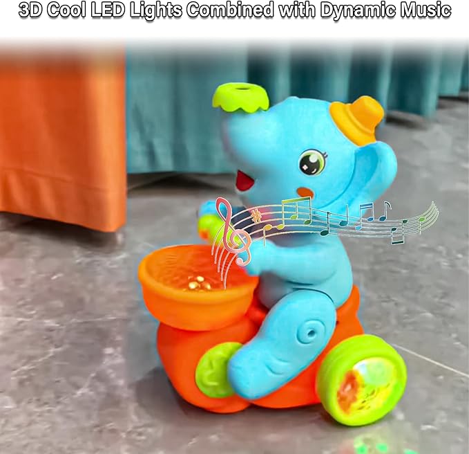 Musical Walking Elephant Drummer Toy Multifunctional Drumming Car Blow Floating Ball Tricycle Children's Drum with LED Lights
