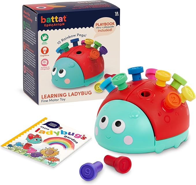 Battat Education – Fine Motor Peg Toy for Toddlers & Kids, Montessori Educational Developmental Learning Ladybug with Colorful Stacking Fun, Early Skills Development Toy for Preschoolers 18+ Months