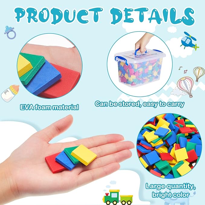 Jexine 800 Pcs Foam Square Counters Color Tiles Square Color Sorting Tiles Math Counters Manipulatives, Sorting Toy, Counting, Learning, Classroom Crafts, Bingo for Kids with Storage Box